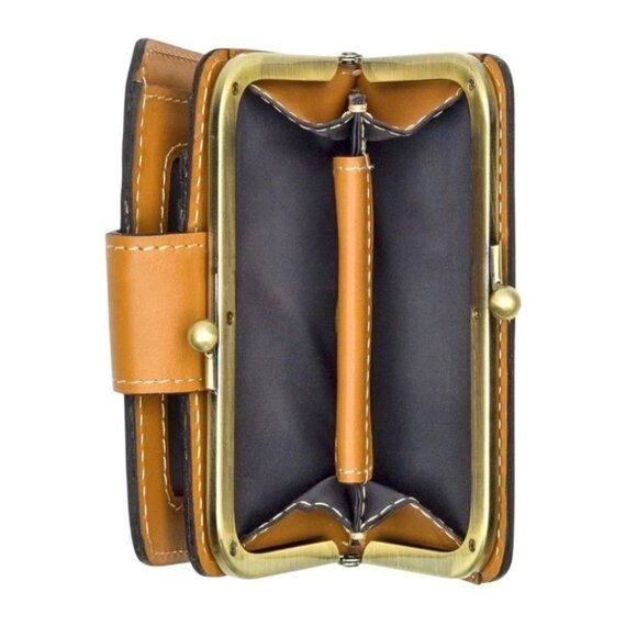 NWT PATRICIA NASH Iberia Bi-Fold Wallet BLUE DENIM FLORET  & TAN LEATHER w RFID - Picture 4 of 6